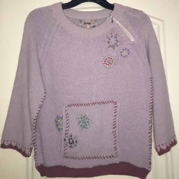 Free People Sweaters - Free People Lavender Embroidered Sweater